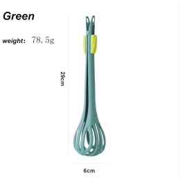 Nylon Egg Beater Dual-Purpose Whisk Blender Buffet Tongs Kitchen Baking Tools - Green