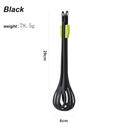 Nylon Egg Beater Dual-Purpose Whisk Blender Buffet Tongs Kitchen Baking Tools - Black