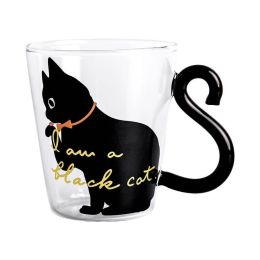 Glass Cup Cute Coffee Cup Portable Dormitory Office Available - Black - 280ml