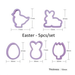 Easter Decoration Egg Rabbit Chick Butterfly Shape Cookies Cutter Plastic Fondant Biscuit Cake Mold - Purple - 5pcs/set
