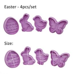 Easter Decoration Egg Rabbit Chick Butterfly Shape Cookies Cutter Plastic Fondant Biscuit Cake Mold - Purple - 4pcs/set