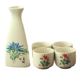 5 Pcs Japanese Style Sake Set Ceramic Wine Cup Set,Chrysanthemum - Default