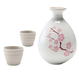 3-Piece Japanese Sake Set Peach Blossom Wine Pot Wine Cups - Default