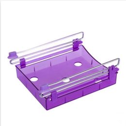 Refrigerator Pull out Bins - Hanging Retractable Fridge Shelf - Fridge Drawer - Storage Organizer Box - Purple