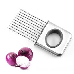 Stainless Steel Onion Holder Slicer Onion Needle for Slicing Tomato Lemon Meat Onion Holder Slicer Tools Cutter Meat Tenderizer Kitchen Gadget Tool -