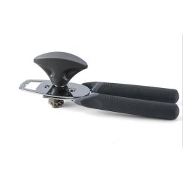 Stainless Steel Can Opener Manual Can Opener with Smooth Edge Heavy Duty Can Opener with Beer Bottle Opener Ergonomic Anti Slip Grip Handle - black