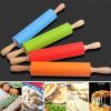 30cm Wooden Handle Silicone Rolling Pin Non-Stick Kitchen Baking Cooking Tool - Orange