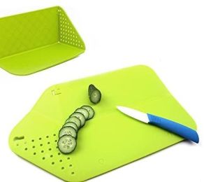Foldable Chopping Board Rinse & Strainer Veggies & Fruit Cutting Board BPA-Free Plastic Multifunctional Cutting Board Mat - green