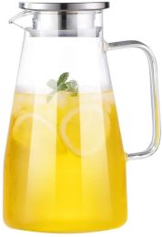 New 1.8L Lid Glass Jug Household Large Capacity Juice Drink Glass Carafe Send Cleaning Brush - Transparent