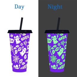 Halloween Color Changing Ghost Luminous Cups, Plastic Straw Color Changing Cups - style2