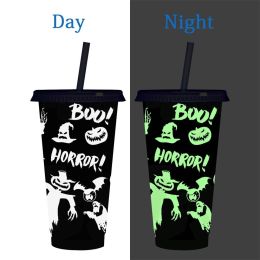 Halloween Color Changing Ghost Luminous Cups, Plastic Straw Color Changing Cups - style1