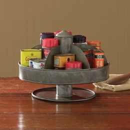 Benzara Galvanized Lazy Susan Organizer With 6 Pockets, Gray - I457-AMC0013