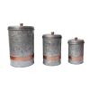 Galvanized Metal Lidded Canister With Copper Band, Set of Three, Gray - I457-AMC0014