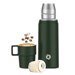 Healter 850ml Travel Vacuum Flask, Water Thermos Bottle for Coffee, Built-in Lid Cup, Stainless Steel, Thermal Tea Mug, Sport Bottles - Green