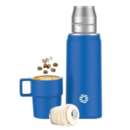 Healter 850ml Travel Vacuum Flask, Water Thermos Bottle for Coffee, Built-in Lid Cup, Stainless Steel, Thermal Tea Mug, Sport Bottles - Blue