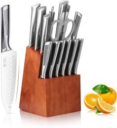 Commercial Home Kitchen Knife Sets 15 Piece With Block Chef Knives Hollow Handle Cutlery Set Etc - As pic show - Kitchen Surpplice