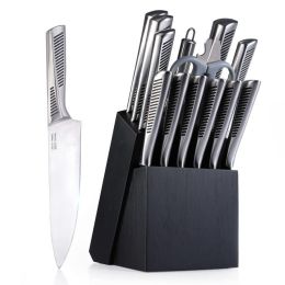 Commercial Home Kitchen Knife Sets 15 Piece With Block Chef Knives Hollow Handle Cutlery Set Etc - Silver - Kitchen Surpplice