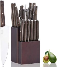 Commercial Home Kitchen Knife Sets 15 Piece With Block Chef Knives Hollow Handle Cutlery Set Etc - Dark Brown - Kitchen Surpplice