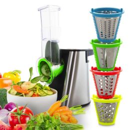 Home One-Touch Control 4 In 1 Stainless Steel Electric Salad Maker W/Attachments - Silver - Electric Salad Maker