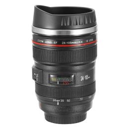 Camera Lens Coffee Mug Cup 13.6oz Food-Grade Stainless Steel Travel Photography Insulated Mug for All Ages - Black