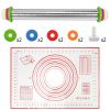 Dough Rolling Pin Dough Roller Stainless Steel Rolling Pins with 4 Removable Adjustable Thickness Rings and Rolling Mat  - Red