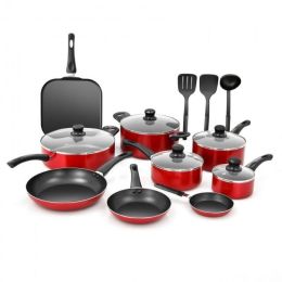 Home Delicacies Hard Anodized Nonstick Cookware Pots and Pans 17 Pieces Set - Black & Red - Hard anodized Aluminum