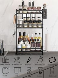 Three layer seasoning rack kitchen seasoning bottle storage rack household multifunctional installation free folding seasoning rack - default