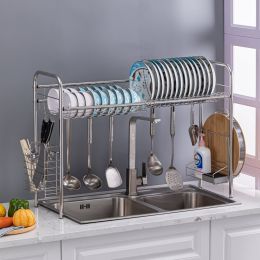 Stainless Steel Single Layer, Inner Length 90cm Kitchen Bowl Rack Shelf - Silver