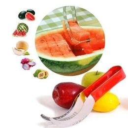 WOWZY RED Watermelon or any Melon Slicer and Cake Cutter - Wowzy Steel w/ Red Silicone Grip Handle