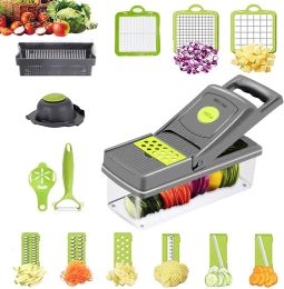 14 in1 Vegetable Chopper Cutter Chopper Multifunctional Veggie Chopper with Container, Onion Chopper, Chopper Vegetable Cutter with 8 Blades - Grey -