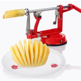 3 in 1 Apple Slinky Machine Peeler Corer Fruit Cutter Slicer Useful Kitchen Tool - Red
