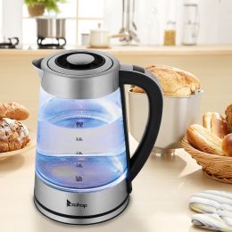 ZOKOP HD-251 2.2L 110V 1100W Electric Kettle Stainless Steel Glass Blue Light With Electronic Handle - as pic