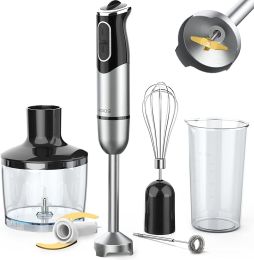 KOIOS 800W Immersion Hand Blender, Multifunctional 5-in-1 Low Noise Stick Mixer, 9-Speed, Stainless Steel, Titanium Plated, 600ml Mixing Beaker, 800ml