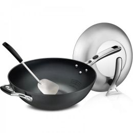 ASD, Cast Iron Can Not Rust, Uncoated Wok, Wear-Resistant And Scratch-Resistant, Universal For Induction Cooker With Coal And Gas, 32cm - Iron