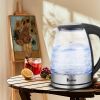 ZOKOP American Standard HD-1858L 1.8L 110V 1100W Electric Kettle Stainless Steel High Quality Borosilicate Glass Blue Light - as pic