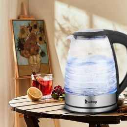 ZOKOP American Standard HD-1858L 1.8L 110V 1100W Electric Kettle Stainless Steel High Quality Borosilicate Glass Blue Light - as pic