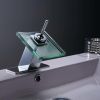 Low-Arc Polished Chrome Single Hole Waterfall Bathroom Faucet Single-Handle Glass Spout Faucet - other