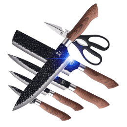 6 Pieces Kitchen Knife Set - Ultra Sharp Professional Chef Knife Set - German Steel Japanese Knife Set - Non-stick & Hammered Blade With Ergonomic Pak