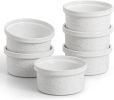 FE Ramekins, Lace Emboss Ramekin 8 Oz Oven Safe, Creme Brulee Set Of 6, Ceramic Souffle Dish For Baking Dessert And Cake - White