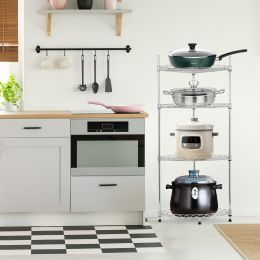 4-Shelf Corner Wire Shelf Rack Adjustable Metal Free Standing Corner Storage Display Rack - Sliver