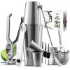 Bartender Kit Complete Cocktail Shaker Bar Tools Set with Lemon Squeezer - Silver