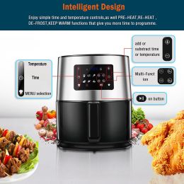 6.3QT 1700W Stainless Steel Air Fryer Oven For Roasting Multi-function Screen - Black