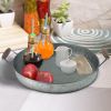 Round Galvanized Metal Serving Tray With Wooden Handles, Gray - I457-AMC0002