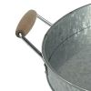 Round Galvanized Metal Serving Tray With Wooden Handles, Gray - I457-AMC0002