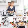 Stainless Steel Stack And Steam Pot Set With Lid 2 Tier Steamer Pot Steaming Cookware For Kitcken Cooking - 11inch
