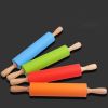 30cm Wooden Handle Silicone Rolling Pin Non-Stick Kitchen Baking Cooking Tool - Blue