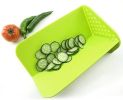 Foldable Chopping Board Rinse & Strainer Veggies & Fruit Cutting Board BPA-Free Plastic Multifunctional Cutting Board Mat - green