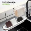 Kitchen Telescopic Sink Shelf Drainer Rack Kitchen Organizer Soap Sponge Holder Towel Rack Storage Basket Kitchen Accessories - Grey - SPAIN