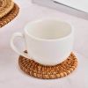 1 PC Round Natural Rattan Coasters Handmade Insulation Placemats Kitchen Decoration Accessories - Brown - 16cm