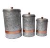 Galvanized Metal Lidded Canister With Copper Band, Set of Three, Gray - I457-AMC0014